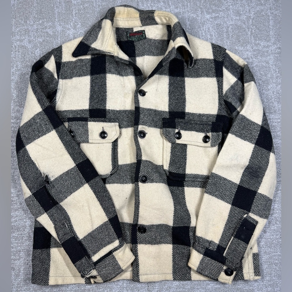 Vintage 40s 50s Chippewa Woolen Mills Shirt Mens Gray Wool Jacket Rockabilly